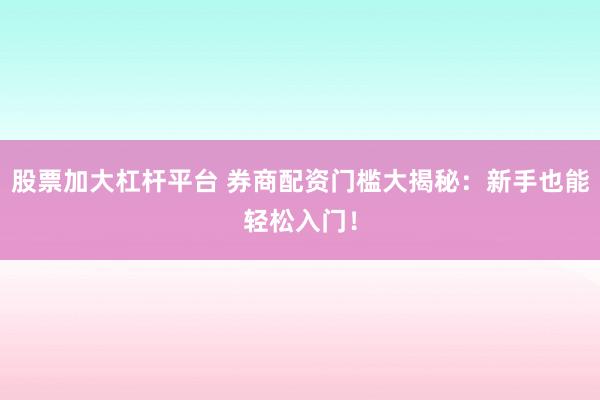 股票加大杠杆平台 券商配资门槛大揭秘：新手也能轻松入门！