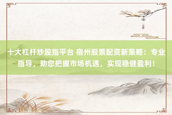 十大杠杆炒股指平台 宿州股票配资新策略：专业指导，助您把握市场机遇，实现稳健盈利！