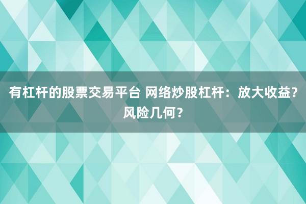 有杠杆的股票交易平台 网络炒股杠杆:放大收益?风险几何?