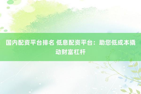 国内配资平台排名 低息配资平台：助您低成本撬动财富杠杆