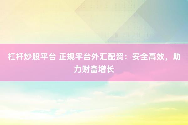 杠杆炒股平台 正规平台外汇配资：安全高效，助力财富增长