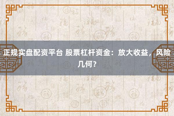 正规实盘配资平台 股票杠杆资金：放大收益，风险几何？