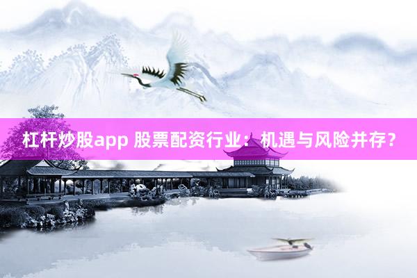 杠杆炒股app 股票配资行业：机遇与风险并存？