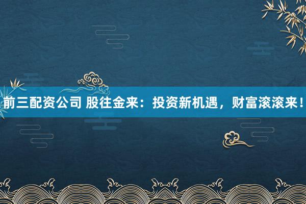 前三配资公司 股往金来：投资新机遇，财富滚滚来！
