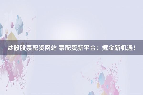 炒股股票配资网站 票配资新平台：掘金新机遇！