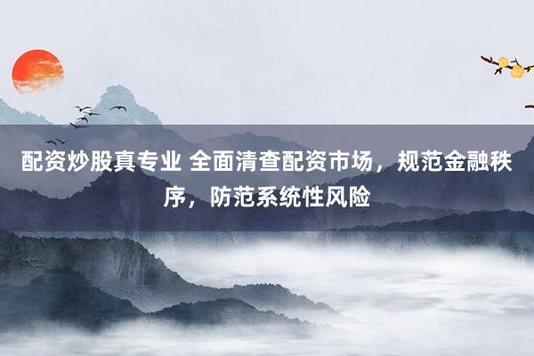 配资炒股真专业 全面清查配资市场，规范金融秩序，防范系统性风险