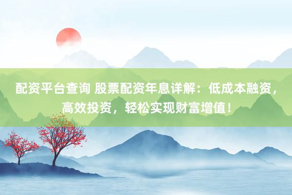 配资平台查询 股票配资年息详解：低成本融资，高效投资，轻松实现财富增值！